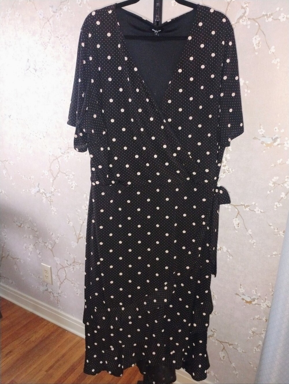 Simply Be Black Midi Wrap Dress with White Polka Dots